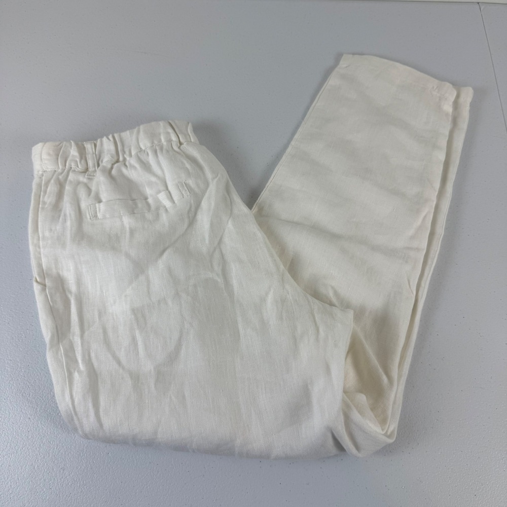Garnet Hill Ivory 100% Linen Tapered Leg Pleated Trousers Women's 10 44488